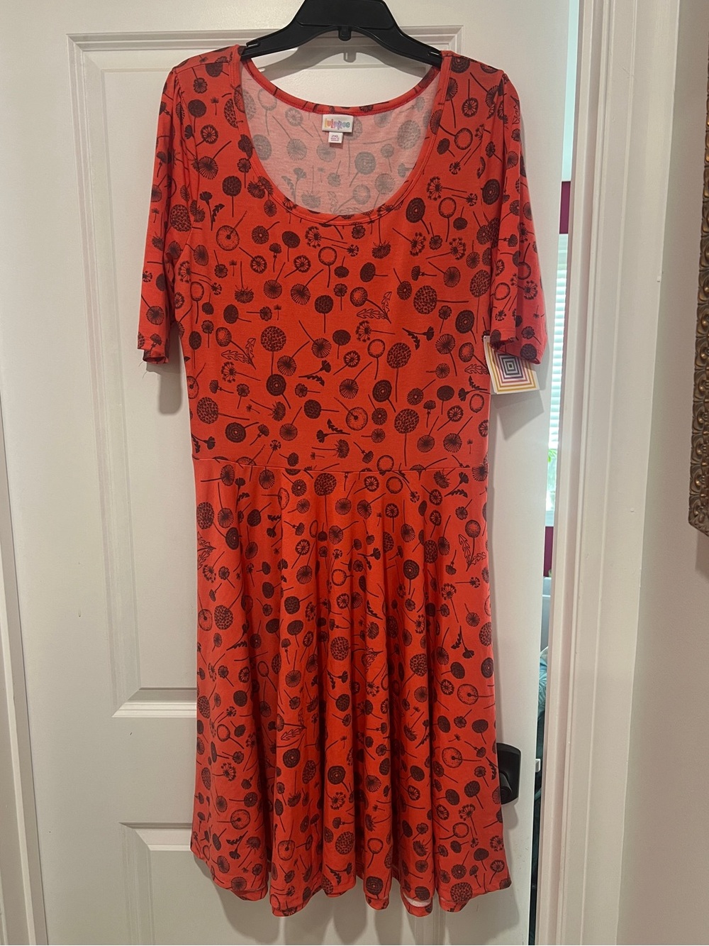 NWT LuLaRoe Coral Floral Dandelion Scoop-Neck Nicole Dress